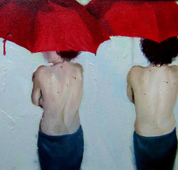 Two Red Umbrellas